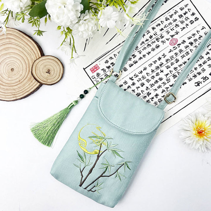 Buddha Stones Małe Haftowane Kwiaty Torba Crossbody Torba Na Ramię Dwuwarstwowa Torba Na Telefon Komórkowy