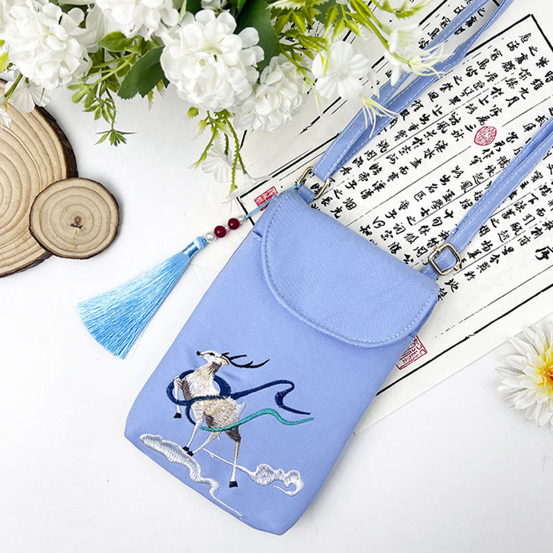 Buddha Stones Małe Haftowane Kwiaty Torba Crossbody Torba Na Ramię Dwuwarstwowa Torba Na Telefon Komórkowy