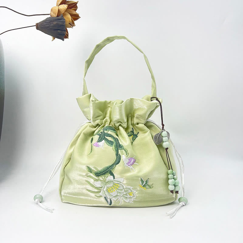 Buddha Stones Haftowane Kwiaty Glicynia Lilia Bawełna Len Torba Crossbody Torba Na Ramię Torebka