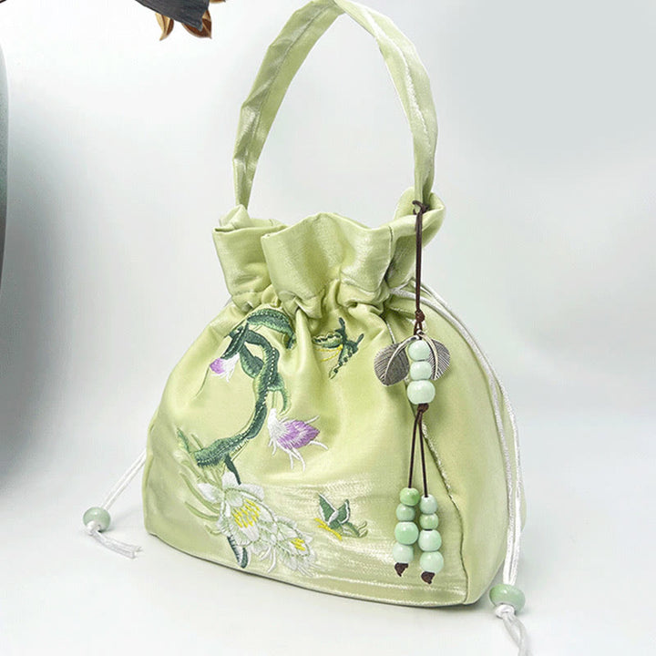 Buddha Stones Haftowane Kwiaty Glicynia Lilia Bawełna Len Torba Crossbody Torba Na Ramię Torebka
