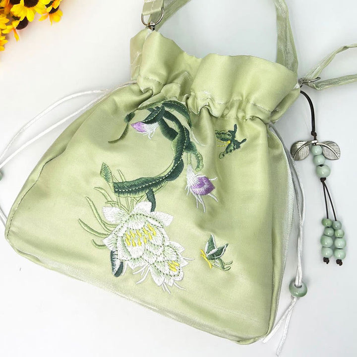Buddha Stones Haftowane Kwiaty Glicynia Lilia Bawełna Len Torba Crossbody Torba Na Ramię Torebka
