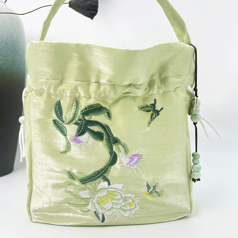 Buddha Stones Haftowane Kwiaty Glicynia Lilia Bawełna Len Torba Crossbody Torba Na Ramię Torebka