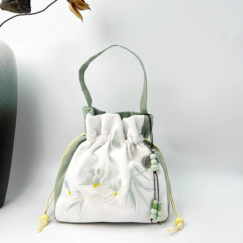 Buddha Stones haftowany motyl lotos magnolia bawełna len torba typu crossbody torba na ramię torebka