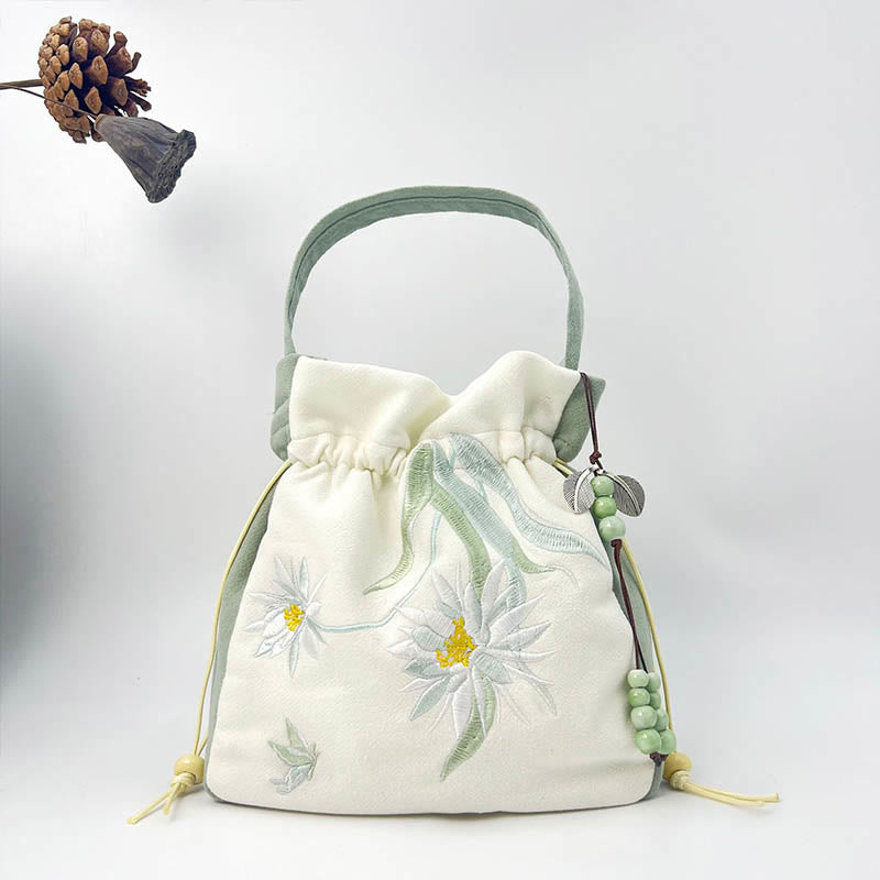 Buddha Stones haftowany motyl lotos magnolia bawełna len torba typu crossbody torba na ramię torebka