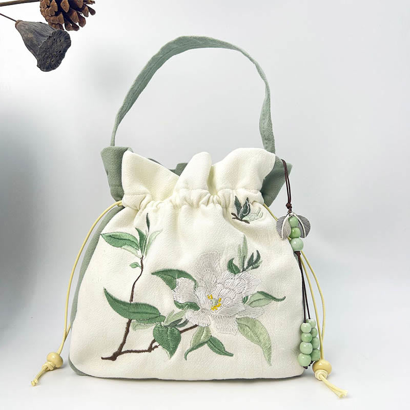 Buddha Stones haftowany motyl lotos magnolia bawełna len torba typu crossbody torba na ramię torebka