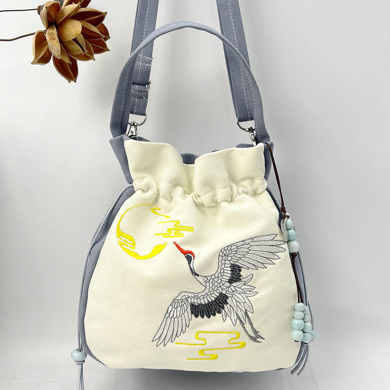 Buddha Stones haftowany motyl lotos magnolia bawełna len torba typu crossbody torba na ramię torebka