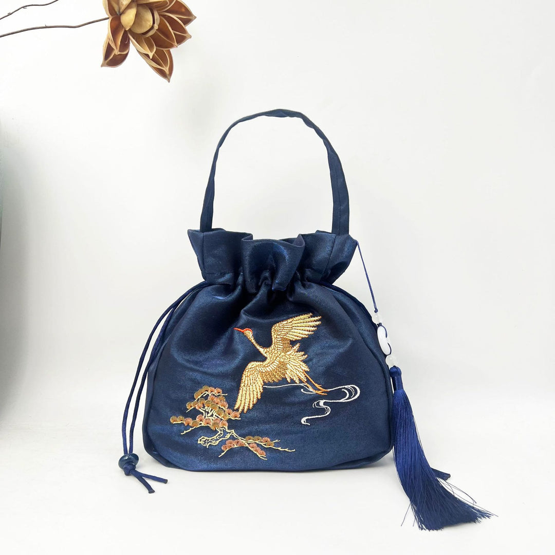 Buddha Stones haftowane lotos koi ryba żuraw kamelia bawełna len torba typu crossbody torba na ramię torebka