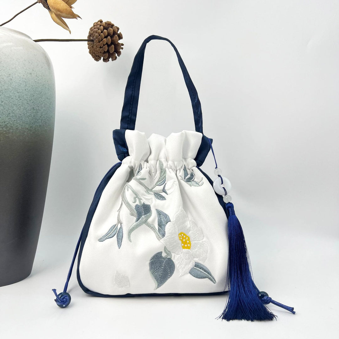 Buddha Stones haftowane lotos koi ryba żuraw kamelia bawełna len torba typu crossbody torba na ramię torebka