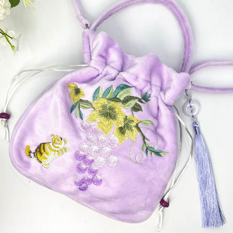 Buddha Stones haftowane Osmantus Piwonia Winogrono Kot Bawełna Len Torba Crossbody Torba na ramię Torebka