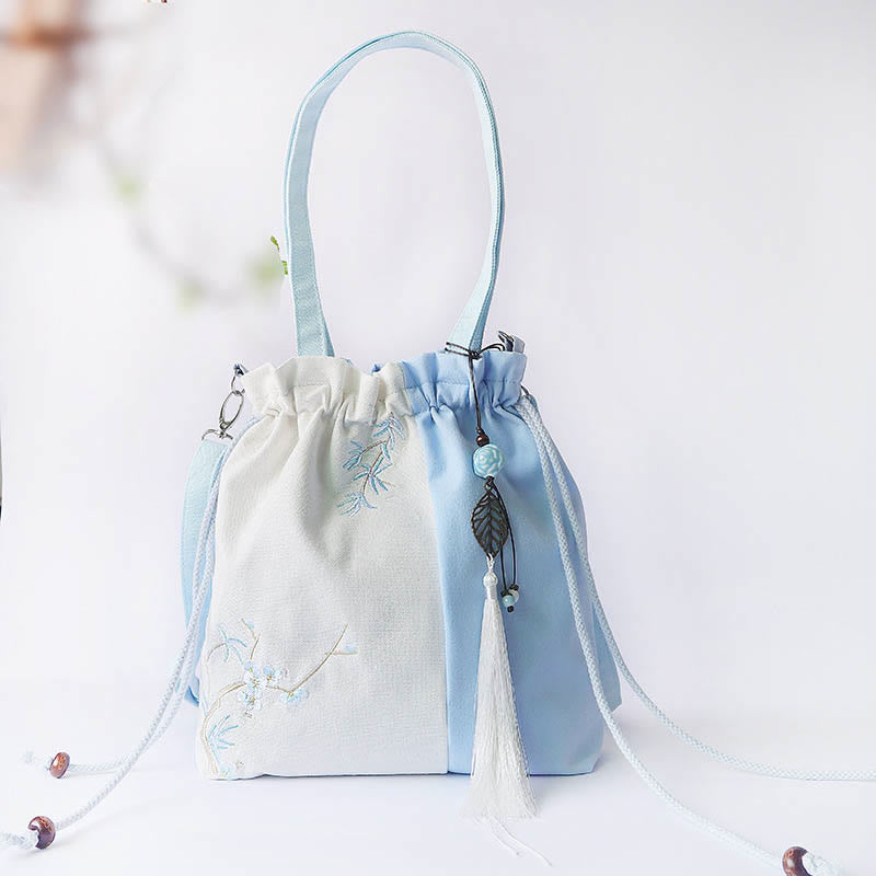 Buddha Stones Haftowane Kwiaty Trawy Wiśniowe Kwiaty Płócienna Torba Tote Crossbody Torba Na Ramię Torebka