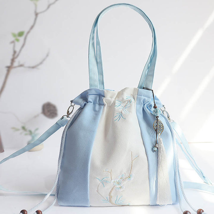Buddha Stones Haftowane Kwiaty Trawy Wiśniowe Kwiaty Płócienna Torba Tote Crossbody Torba Na Ramię Torebka
