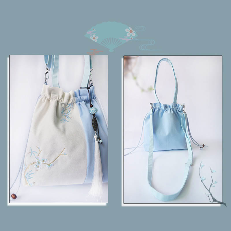 Buddha Stones Haftowane Kwiaty Trawy Wiśniowe Kwiaty Płócienna Torba Tote Crossbody Torba Na Ramię Torebka