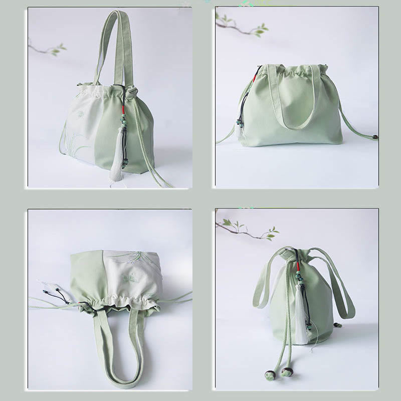 Buddha Stones Haftowane Kwiaty Trawy Wiśniowe Kwiaty Płócienna Torba Tote Crossbody Torba Na Ramię Torebka