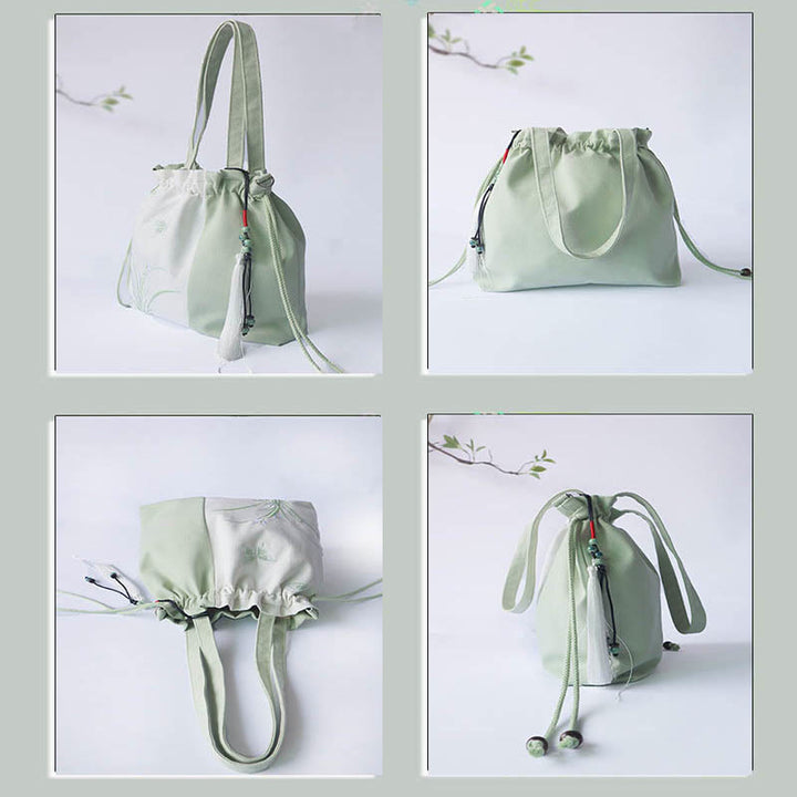 Buddha Stones Haftowane Kwiaty Trawy Wiśniowe Kwiaty Płócienna Torba Tote Crossbody Torba Na Ramię Torebka