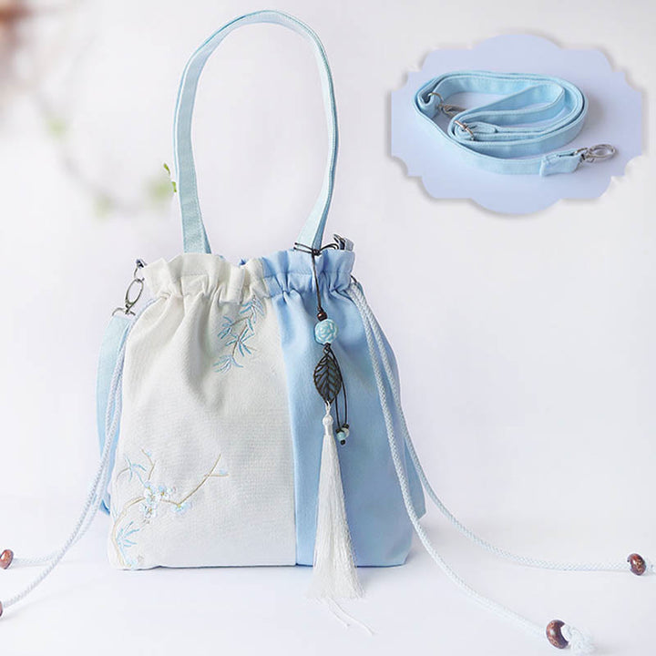 Buddha Stones Haftowane Kwiaty Trawy Wiśniowe Kwiaty Płócienna Torba Tote Crossbody Torba Na Ramię Torebka