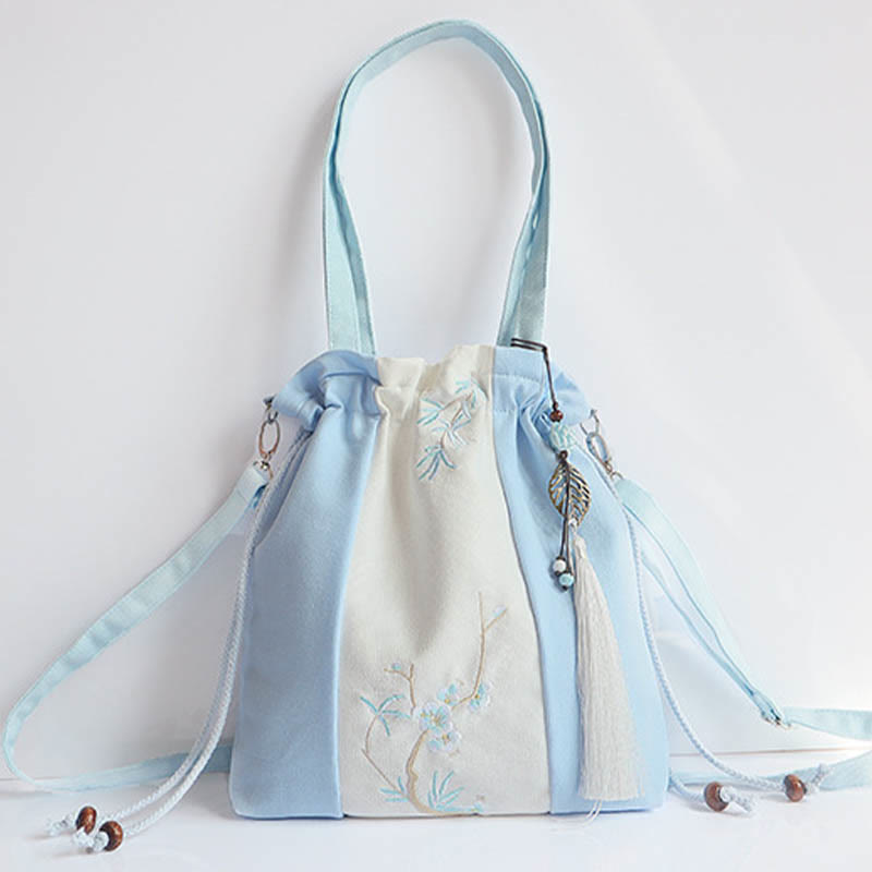 Buddha Stones Haftowane Kwiaty Trawy Wiśniowe Kwiaty Płócienna Torba Tote Crossbody Torba Na Ramię Torebka