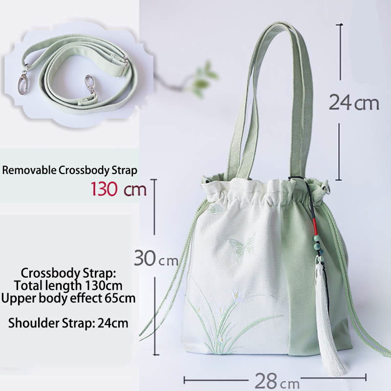 Buddha Stones Haftowane Kwiaty Trawy Wiśniowe Kwiaty Płócienna Torba Tote Crossbody Torba Na Ramię Torebka