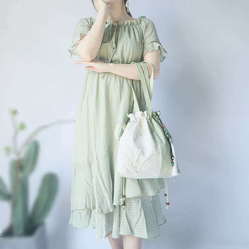 Buddha Stones Haftowane Kwiaty Trawy Wiśniowe Kwiaty Płócienna Torba Tote Crossbody Torba Na Ramię Torebka
