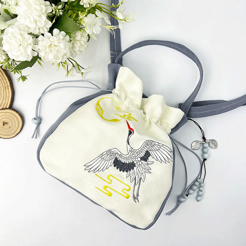 Buddha Stones haftowany motyl lotos magnolia bawełna len torba typu crossbody torba na ramię torebka