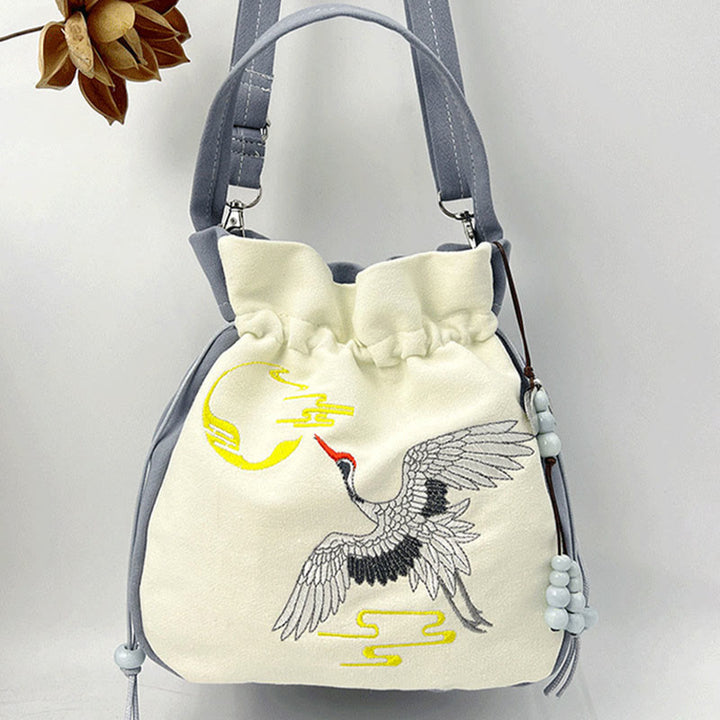 Buddha Stones haftowany motyl lotos magnolia bawełna len torba typu crossbody torba na ramię torebka