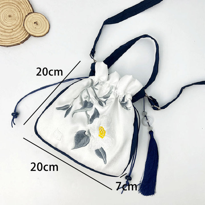 Buddha Stones haftowane lotos koi ryba żuraw kamelia bawełna len torba typu crossbody torba na ramię torebka