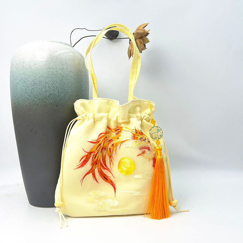 Buddha Stones Lotos Piwonia Epifyllum Feniks Suzhou Haft Bawełna Len Torba Torebka Crossbody Torba na Ramię Torebka
