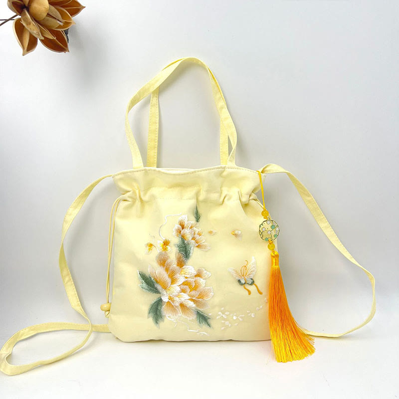 Buddha Stones Lotos Piwonia Epifyllum Feniks Suzhou Haft Bawełna Len Torba Torebka Crossbody Torba na Ramię Torebka