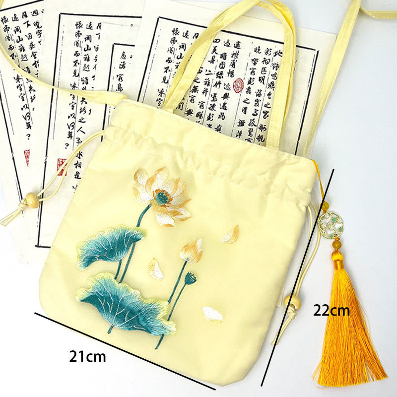 Buddha Stones Lotos Piwonia Epifyllum Feniks Suzhou Haft Bawełna Len Torba Torebka Crossbody Torba na Ramię Torebka