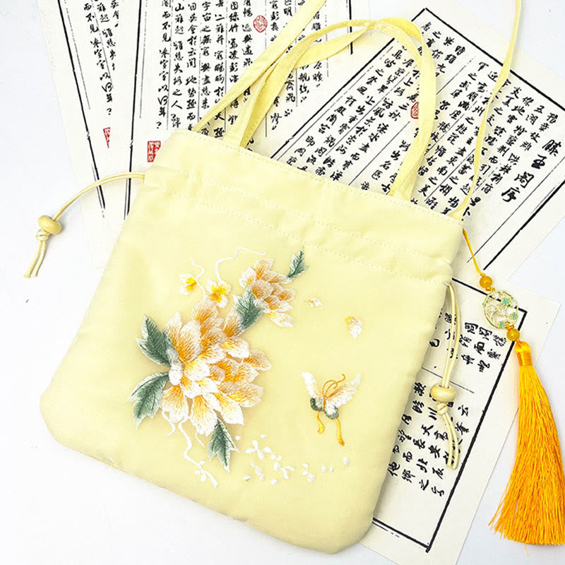 Buddha Stones Lotos Piwonia Epifyllum Feniks Suzhou Haft Bawełna Len Torba Torebka Crossbody Torba na Ramię Torebka