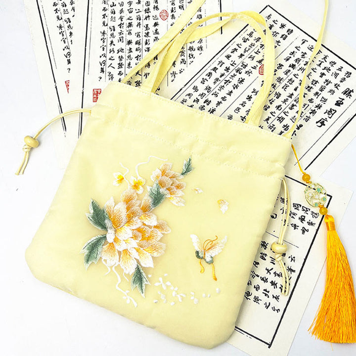 Buddha Stones Lotos Piwonia Epifyllum Feniks Suzhou Haft Bawełna Len Torba Torebka Crossbody Torba na Ramię Torebka