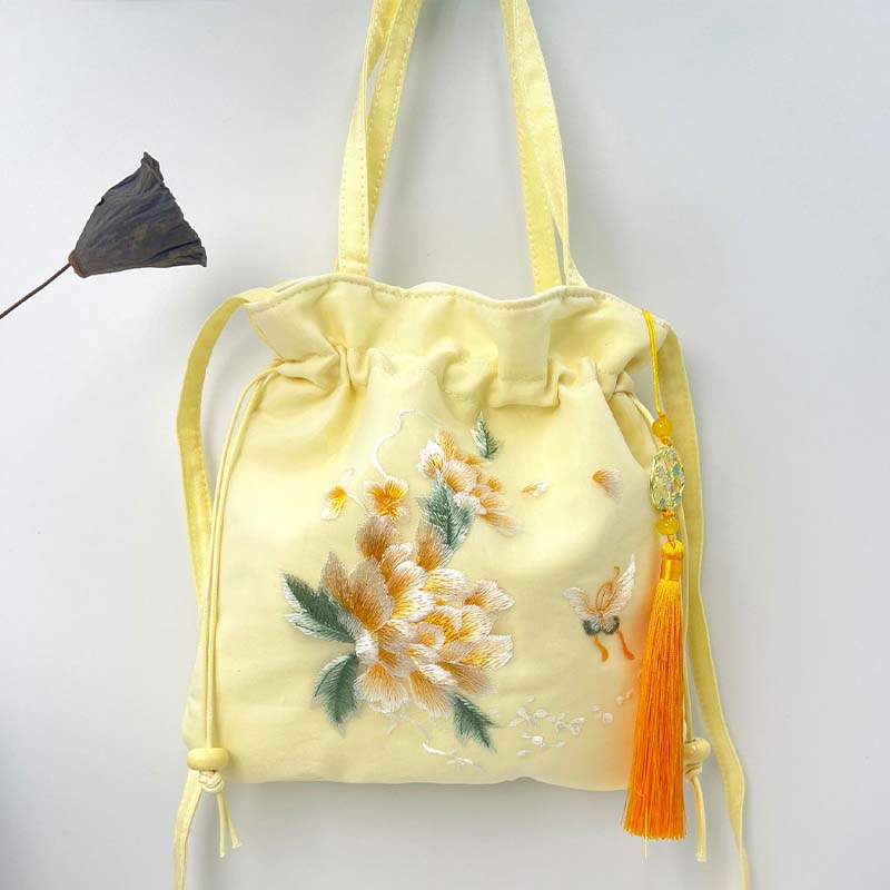 Buddha Stones Lotos Piwonia Epifyllum Feniks Suzhou Haft Bawełna Len Torba Torebka Crossbody Torba na Ramię Torebka
