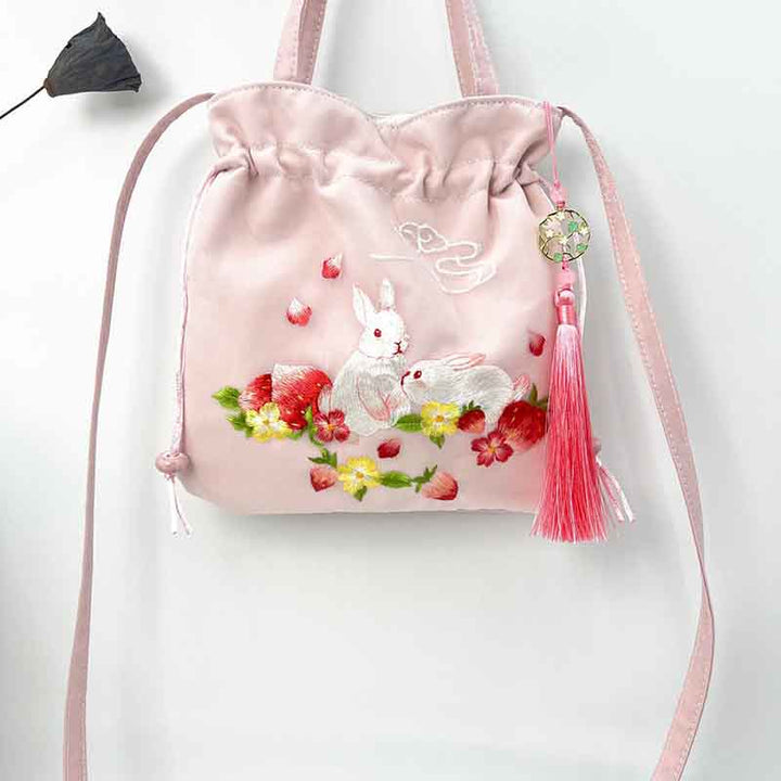 Buddha Stones Suzhou Haft Lotos Jeleń Epifyllum Piwonia Królik Bawełna Len Torba Crossbody Torba na ramię Torebka