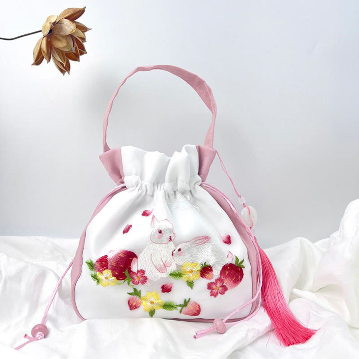 Buddha Stones Suzhou Haft Królik Lotos Epifyllum Piwonia Magnolia Torba Tote Crossbody Torba na ramię Torebka