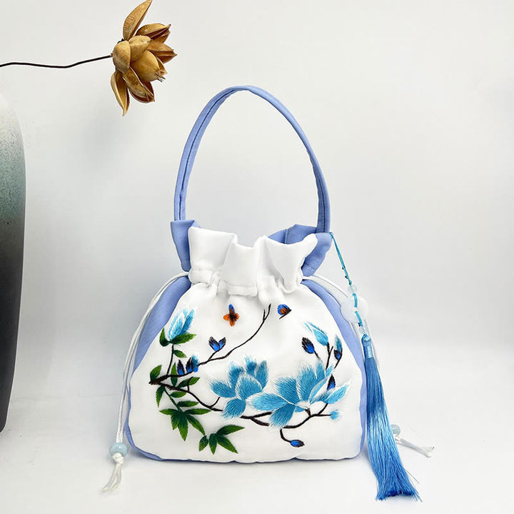 Buddha Stones Suzhou Haft Królik Lotos Epifyllum Piwonia Magnolia Torba Tote Crossbody Torba na ramię Torebka