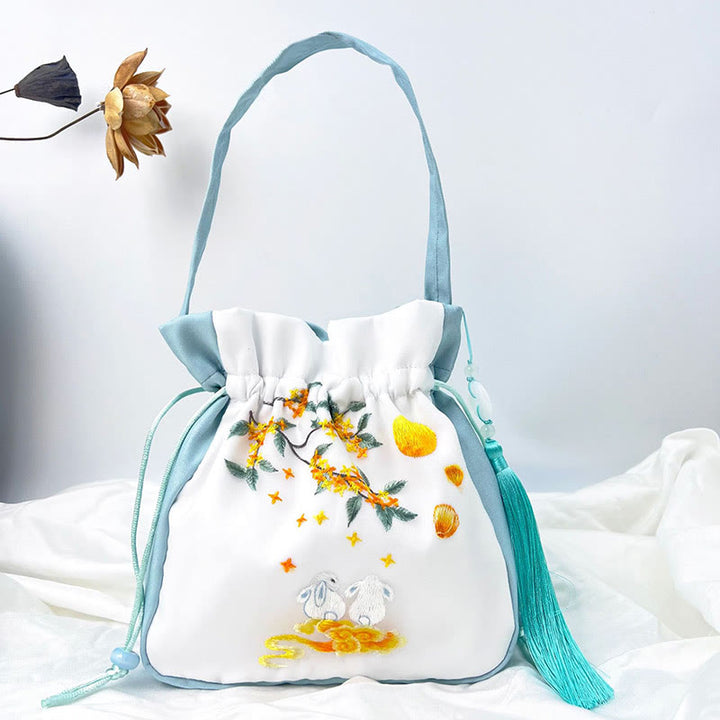 Buddha Stones Suzhou Haft Królik Lotos Epifyllum Piwonia Magnolia Torba Tote Crossbody Torba na ramię Torebka