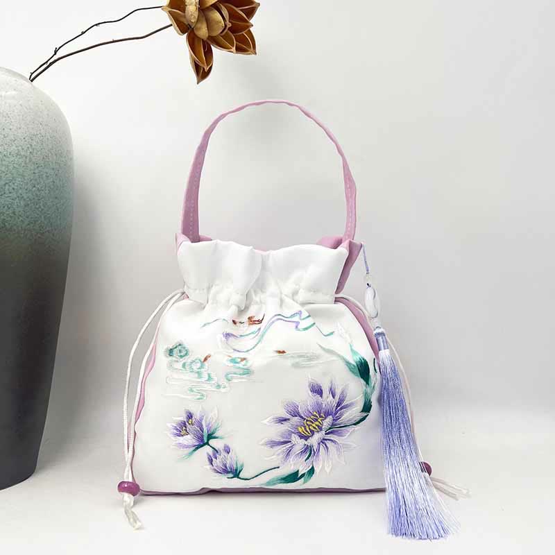 Buddha Stones Suzhou Haft Królik Lotos Epifyllum Piwonia Magnolia Torba Tote Crossbody Torba na ramię Torebka