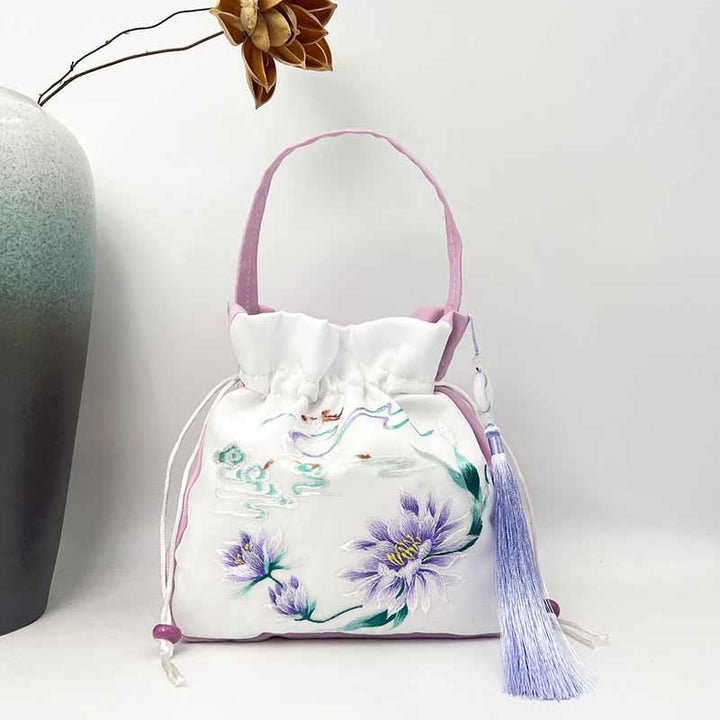 Buddha Stones Suzhou Haft Królik Lotos Epifyllum Piwonia Magnolia Torba Tote Crossbody Torba na ramię Torebka