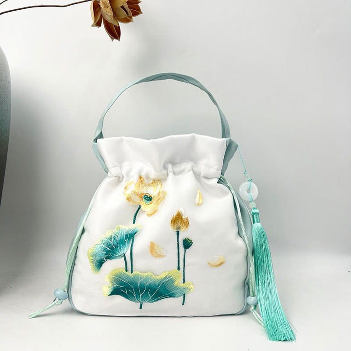 Buddha Stones Suzhou Haft Królik Lotos Epifyllum Piwonia Magnolia Torba Tote Crossbody Torba na ramię Torebka