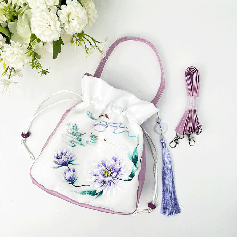 Buddha Stones Suzhou Haft Królik Lotos Epifyllum Piwonia Magnolia Torba Tote Crossbody Torba na ramię Torebka