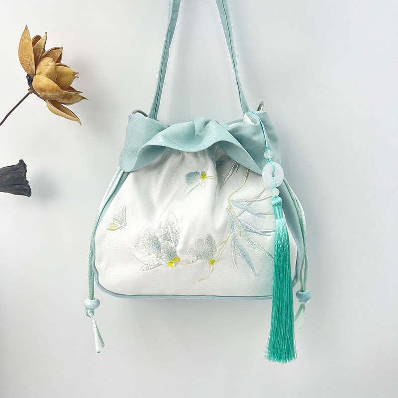 Buddha Stones Suzhou Haft Kamelia Magnolia Piwonia Lotos Jedwabna Torba Torebka Crossbody Torba na Ramię Torebka