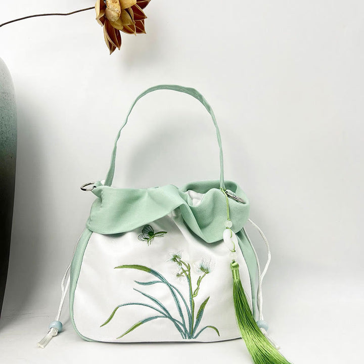 Buddha Stones Suzhou Haft Kamelia Magnolia Piwonia Lotos Jedwabna Torba Torebka Crossbody Torba na Ramię Torebka