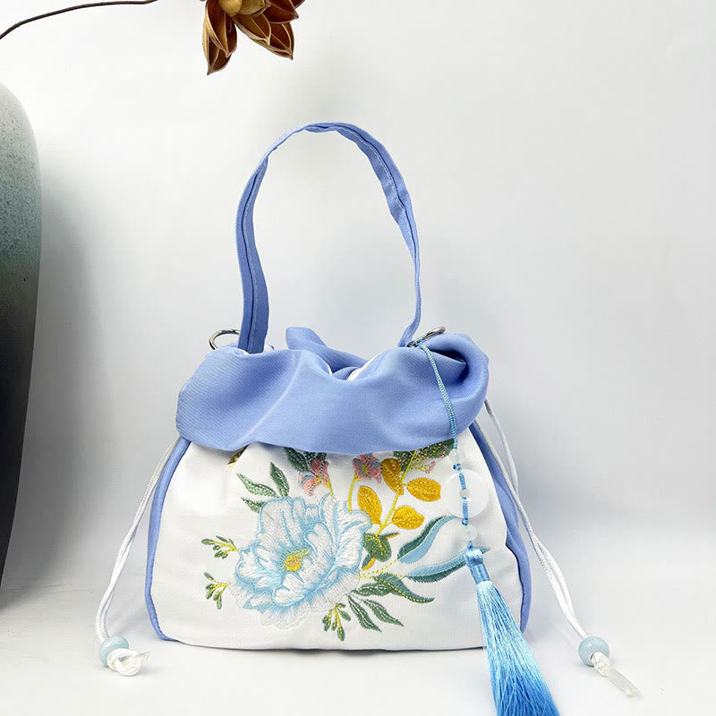 Buddha Stones Suzhou Haft Kamelia Magnolia Piwonia Lotos Jedwabna Torba Torebka Crossbody Torba na Ramię Torebka