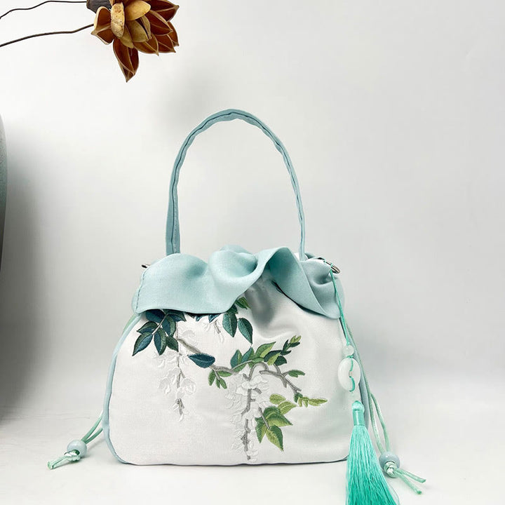 Buddha Stones Suzhou Haft Kamelia Magnolia Piwonia Lotos Jedwabna Torba Torebka Crossbody Torba na Ramię Torebka