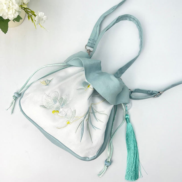 Buddha Stones Suzhou Haft Kamelia Magnolia Piwonia Lotos Jedwabna Torba Torebka Crossbody Torba na Ramię Torebka