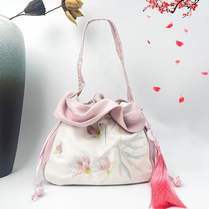 Buddha Stones Suzhou Haft Kamelia Magnolia Piwonia Lotos Jedwabna Torba Torebka Crossbody Torba na Ramię Torebka