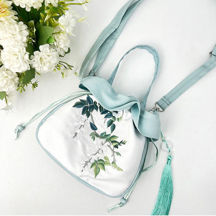 Buddha Stones Suzhou Haft Kamelia Magnolia Piwonia Lotos Jedwabna Torba Torebka Crossbody Torba na Ramię Torebka