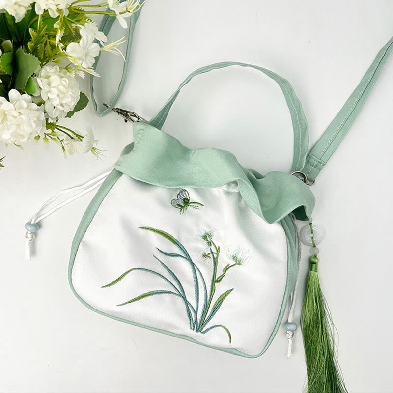 Buddha Stones Suzhou Haft Kamelia Magnolia Piwonia Lotos Jedwabna Torba Torebka Crossbody Torba na Ramię Torebka