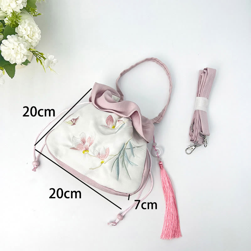 Buddha Stones Suzhou Haft Kamelia Magnolia Piwonia Lotos Jedwabna Torba Torebka Crossbody Torba na Ramię Torebka
