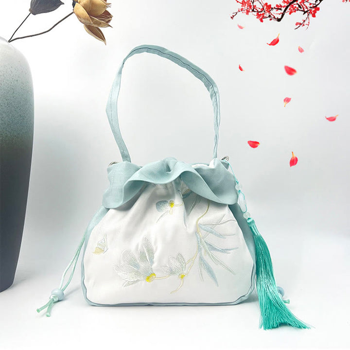 Buddha Stones Suzhou Haft Kamelia Magnolia Piwonia Lotos Jedwabna Torba Torebka Crossbody Torba na Ramię Torebka