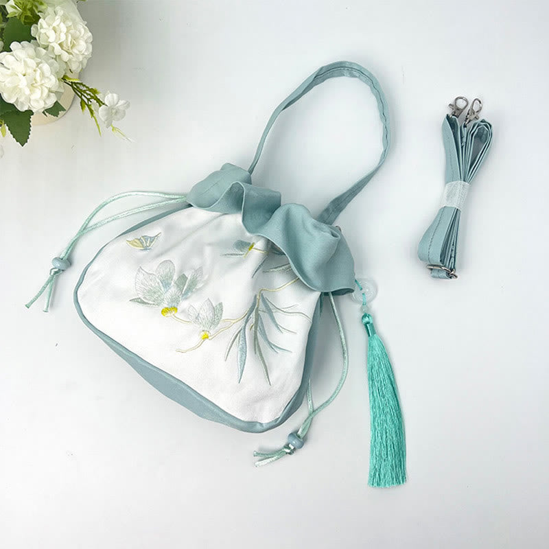 Buddha Stones Suzhou Haft Kamelia Magnolia Piwonia Lotos Jedwabna Torba Torebka Crossbody Torba na Ramię Torebka
